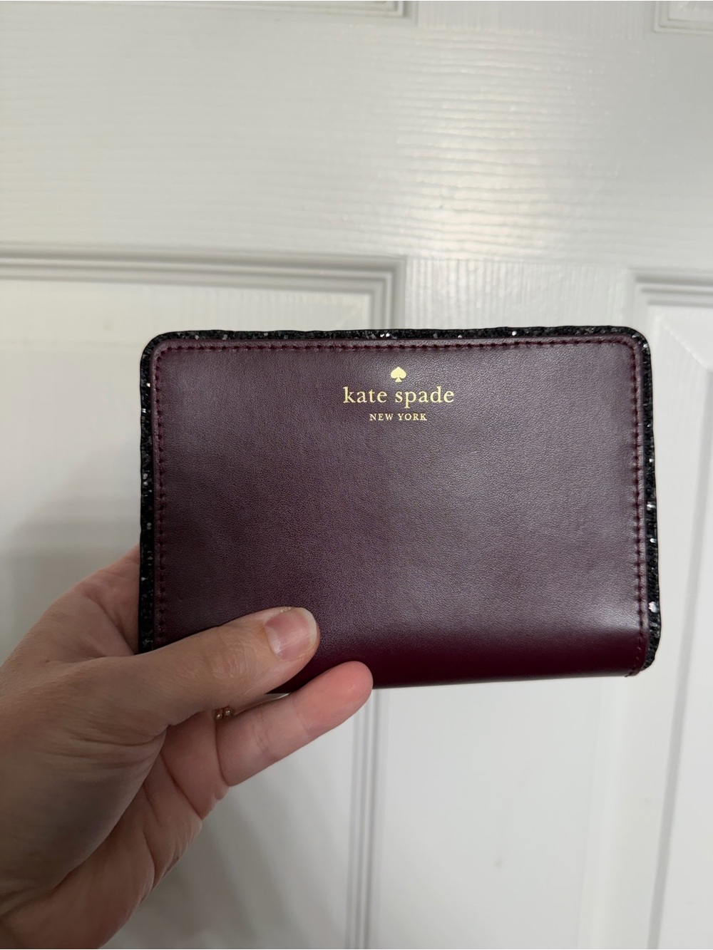 kate spade burgundy and black glitter wallet